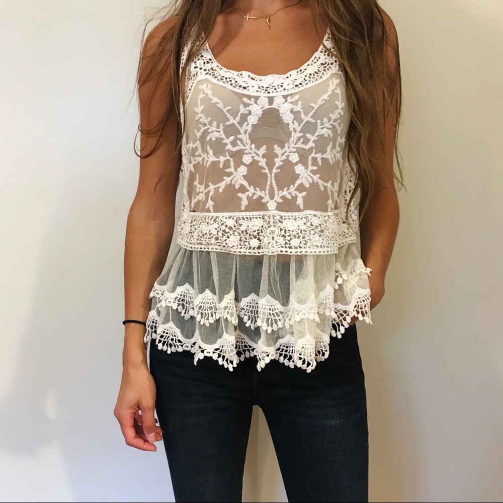 Express Lace Flowy See Through Top